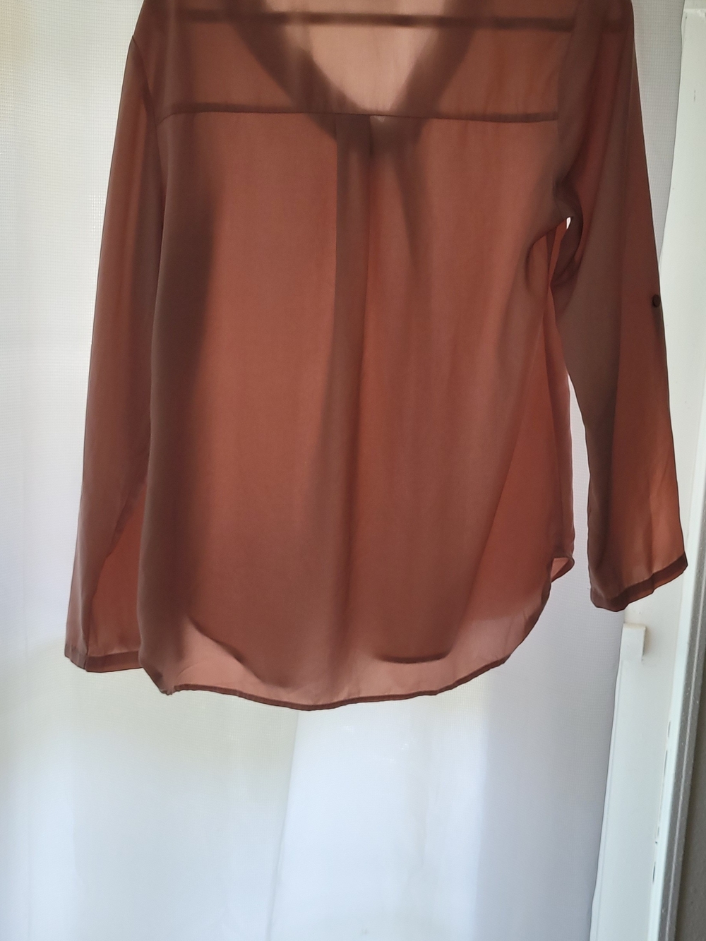 Womens Sheer V-Neck Long Sleeve Blouse - Rose Color - Picture 4 of 4